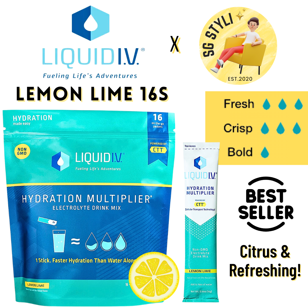 Liquid IV I.V. Hydration Multiplier Electrolyte Drink Lemon Lime 16 Packs (8 Flavours)