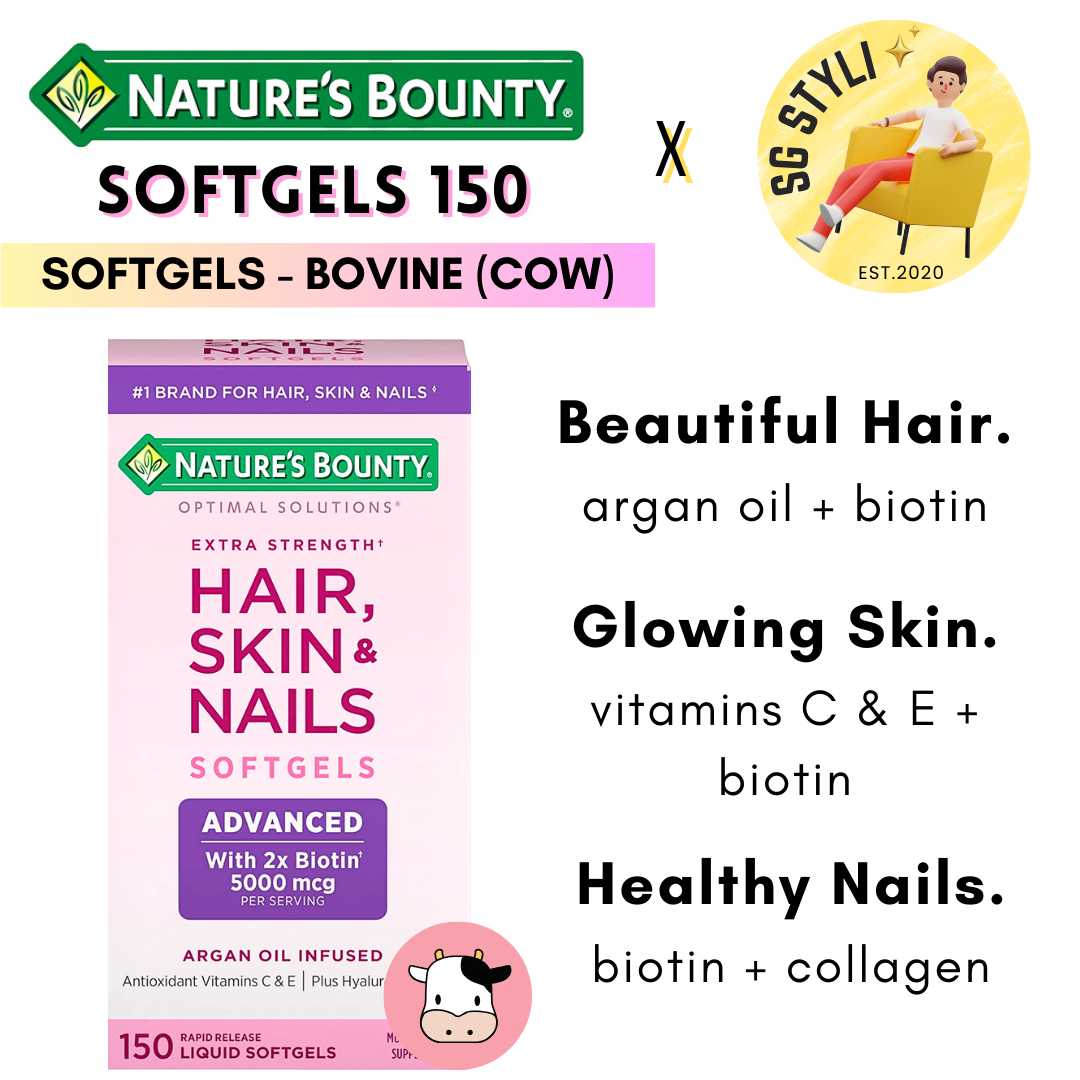 Nature's Bounty Extra Strength Hair, Skin, Nails 120/150 Softgels Vitamins (Biotin Boost)