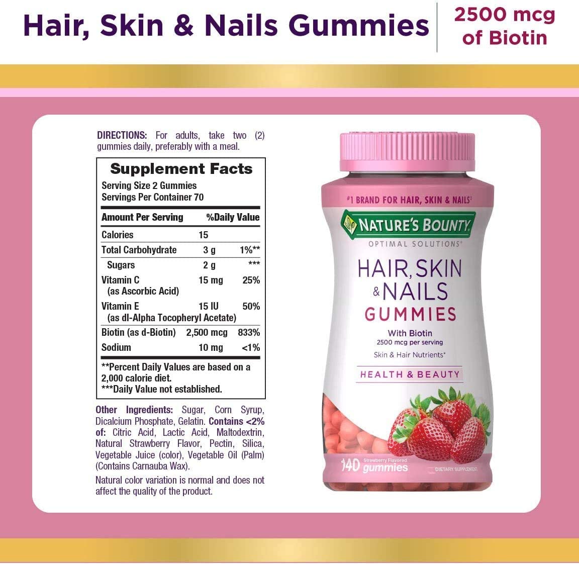 Nature's Bounty Extra Strength Hair, Skin, Nails 120/150 Softgels Vitamins (Biotin Boost)