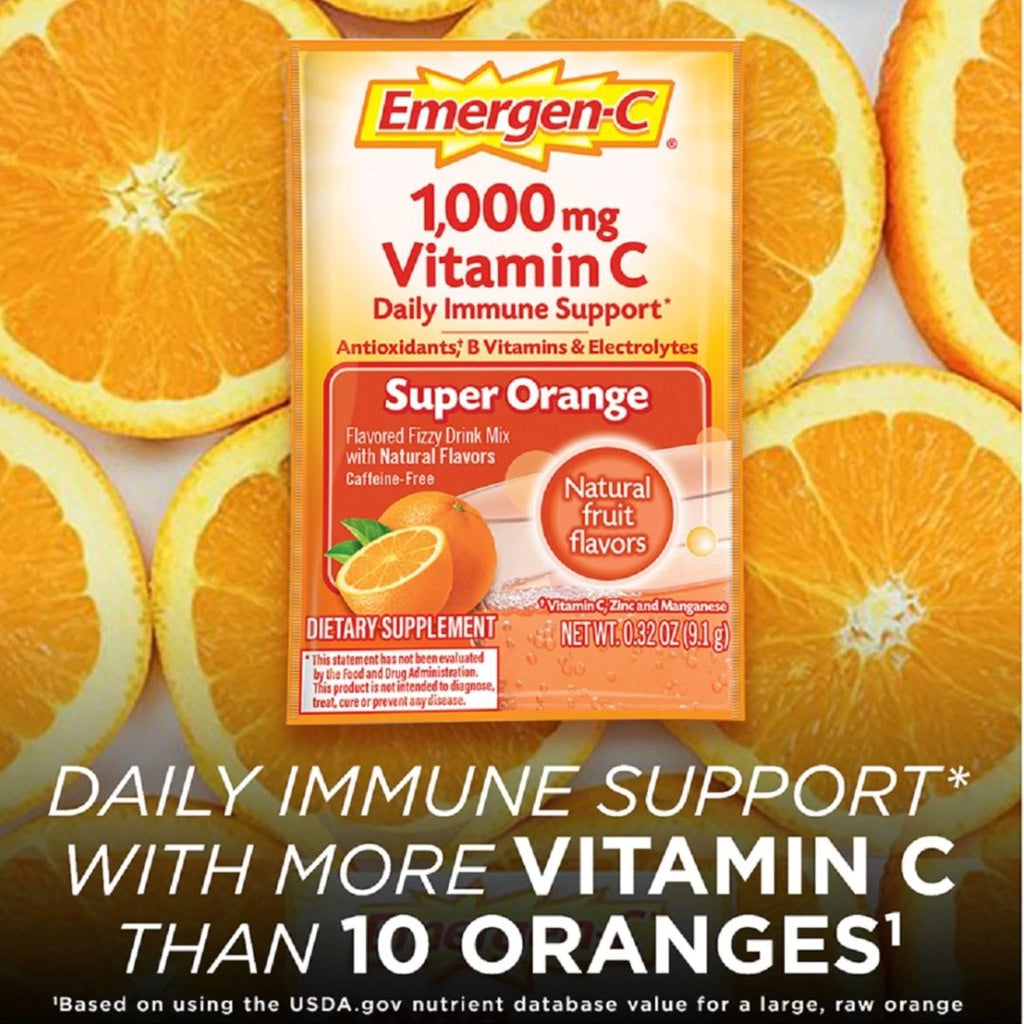 Emergen-C 1000mg Vitamin C Powder for Daily Immune Support 30 Packets (Orange/Raspberry/Tangerine)