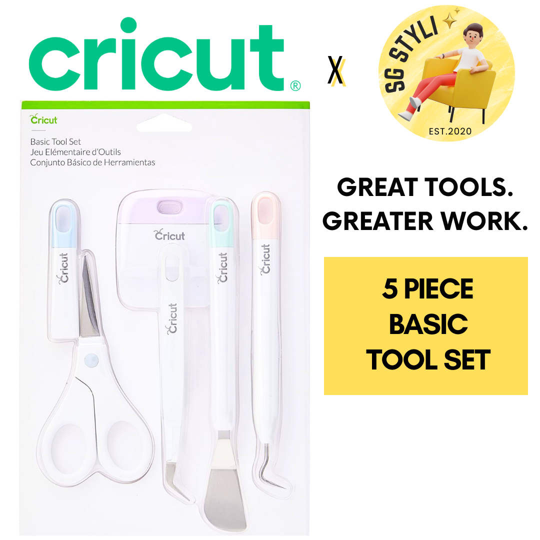 Cricut Basic Tool Set 5 Pieces Weeder, Spatula, Scraper, Tweezers, Scissors