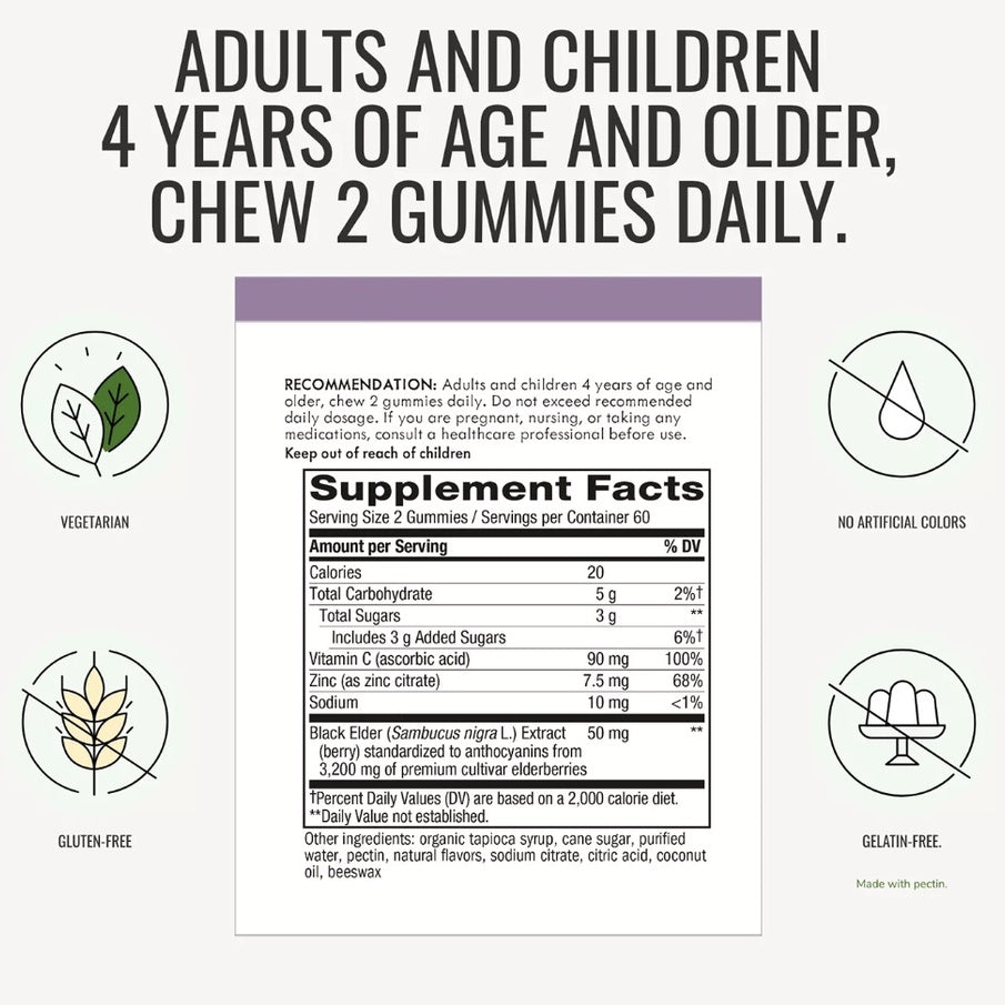 Nature's Way Sambucus Elderberry Herbal Supplement 60/120 Gummies (Immunity)