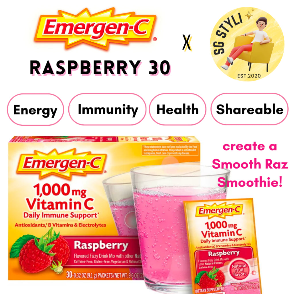 Emergen-C 1000mg Vitamin C Powder for Daily Immune Support 30 Packets (Orange/Raspberry/Tangerine)