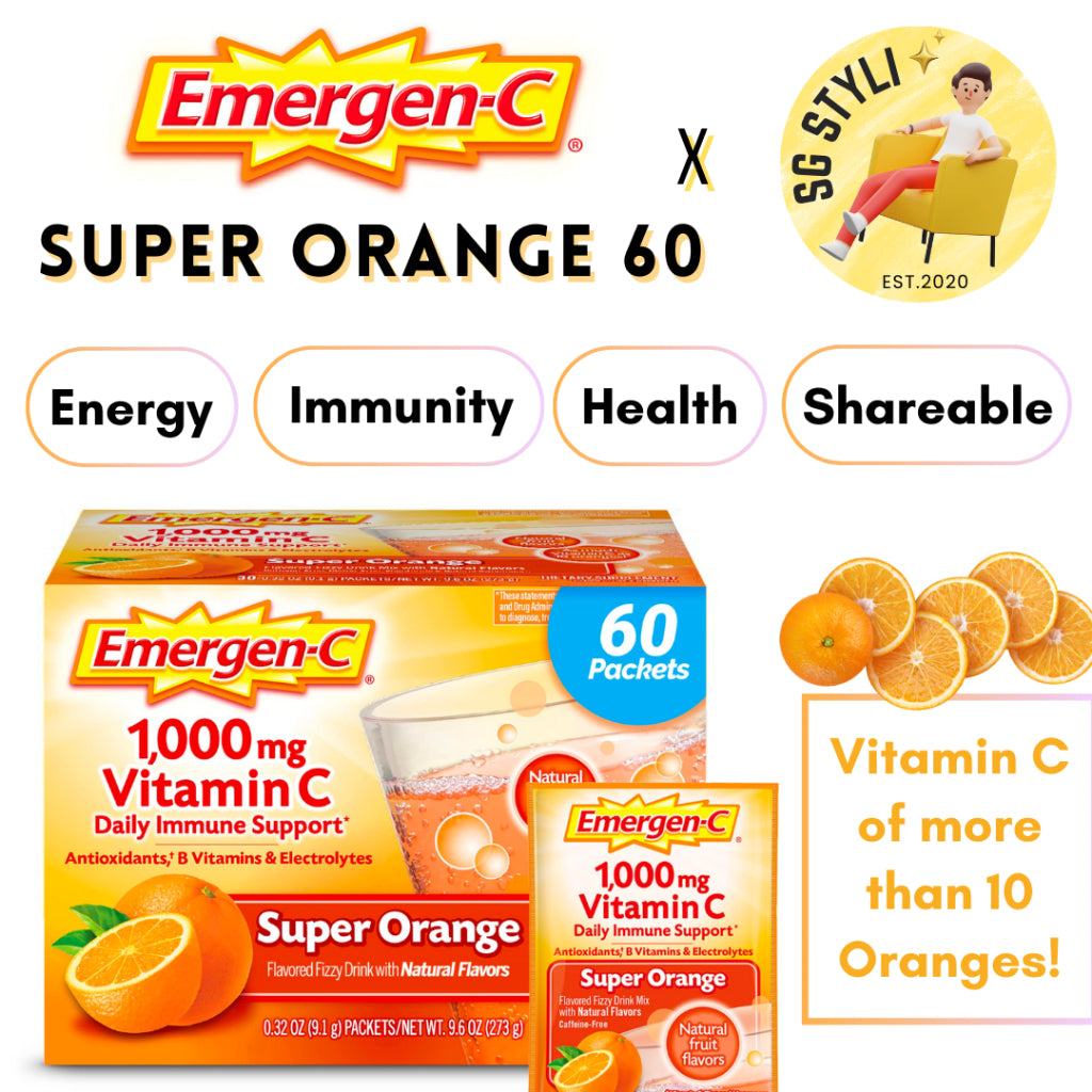 Emergen-C 1000mg Vitamin C Powder for Daily Immune Support 30 Packets (Orange/Raspberry/Tangerine)