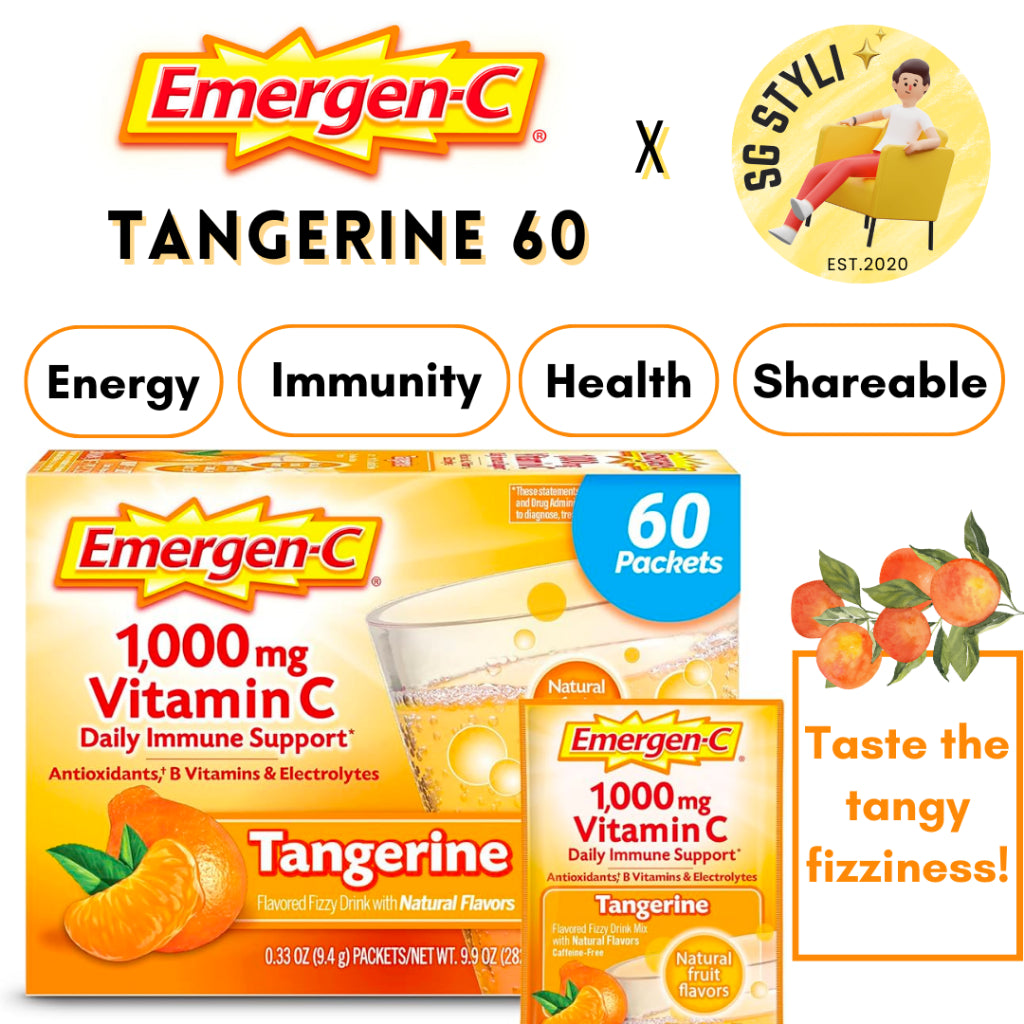 Emergen-C 1000mg Vitamin C Powder for Daily Immune Support 30 Packets (Orange/Raspberry/Tangerine)