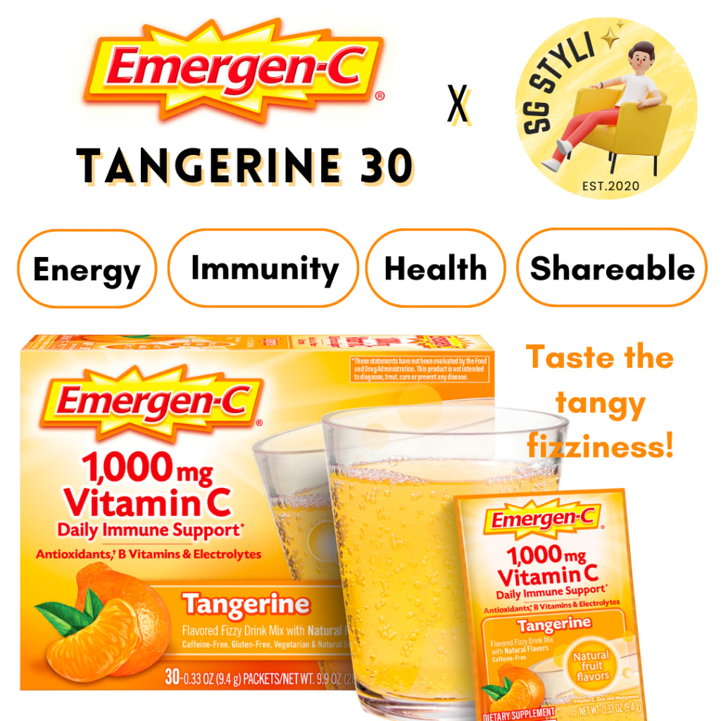 Emergen-C 1000mg Vitamin C Powder for Daily Immune Support 30 Packets (Orange/Raspberry/Tangerine)