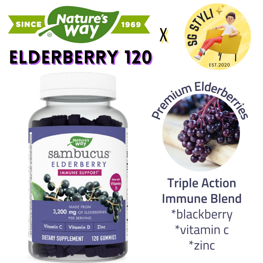 Nature's Way Sambucus Elderberry Herbal Supplement 60/120 Gummies (Immunity)