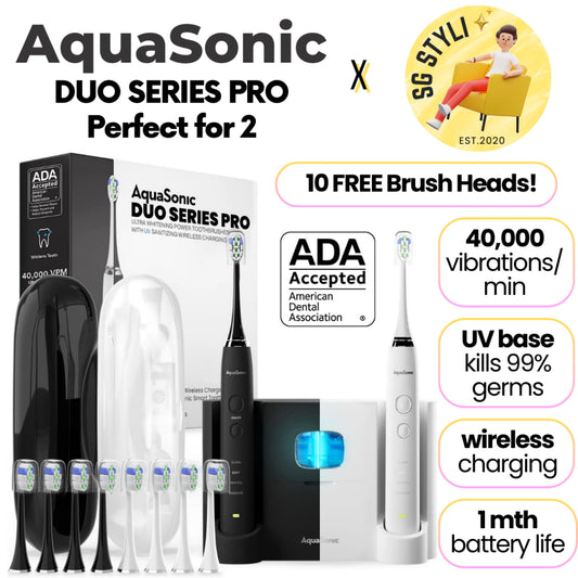 Aquasonic DUO PRO Sonic Toothbrush with UV Base & Travel Case Ultra Whitening NEW!