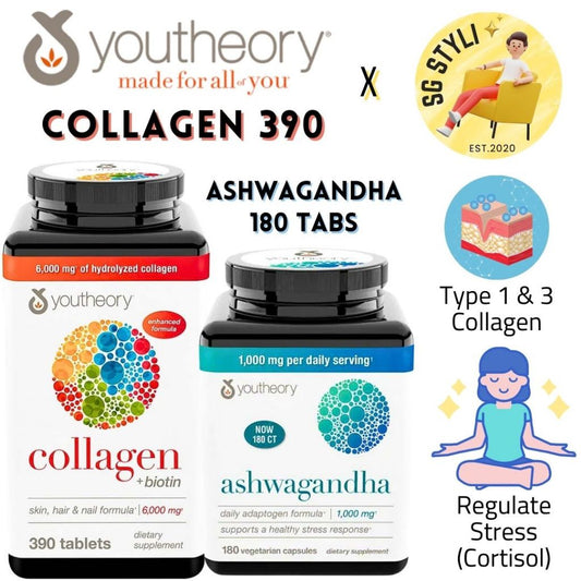 Youtheory Collagen Advanced 390 Tablets + Vitamin C + Biotin / Ashwagandha