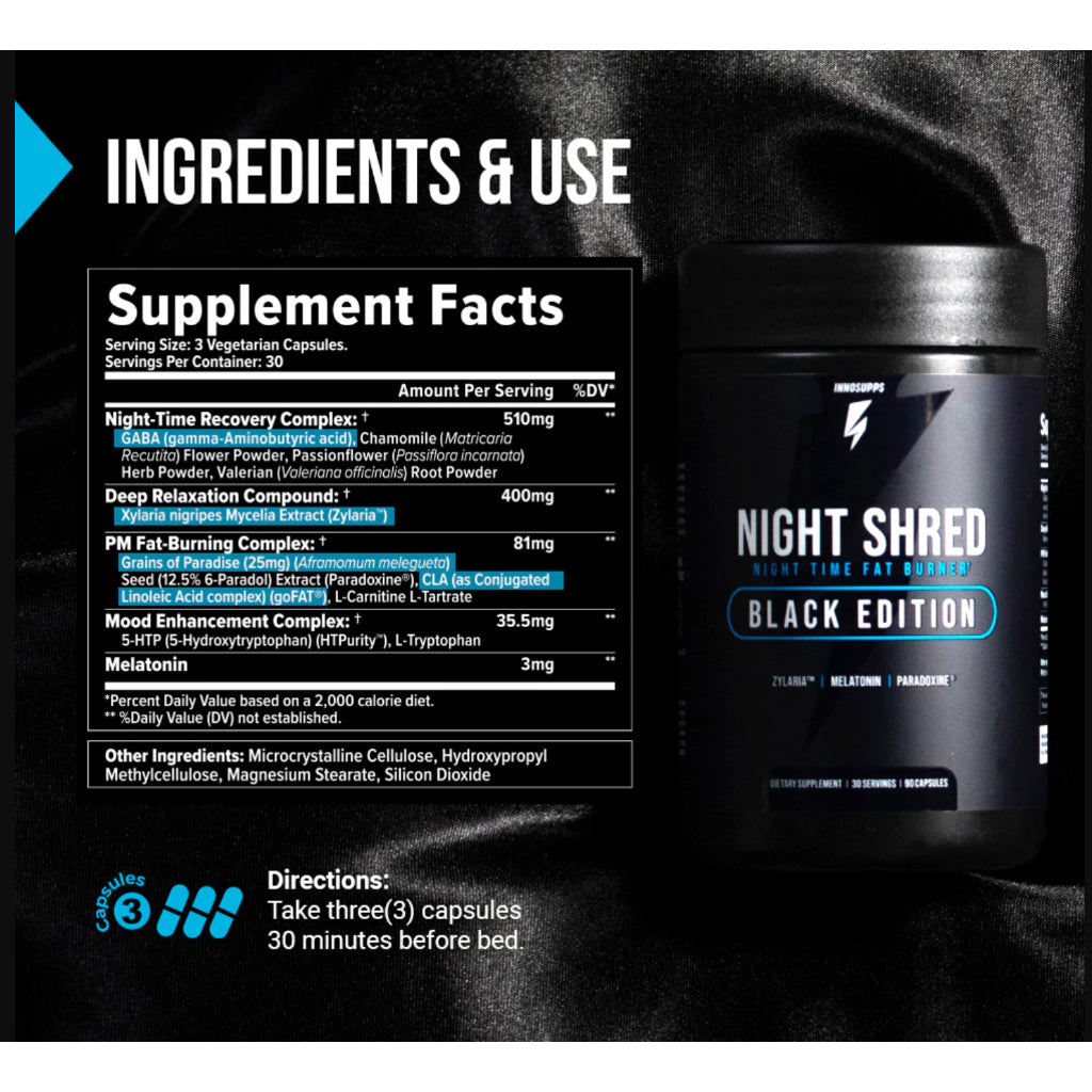 Innocleanse Innosupps Night Shred Black Fat Burner 90 Capsules 3 Months VEGAN Supply Natural Sleep