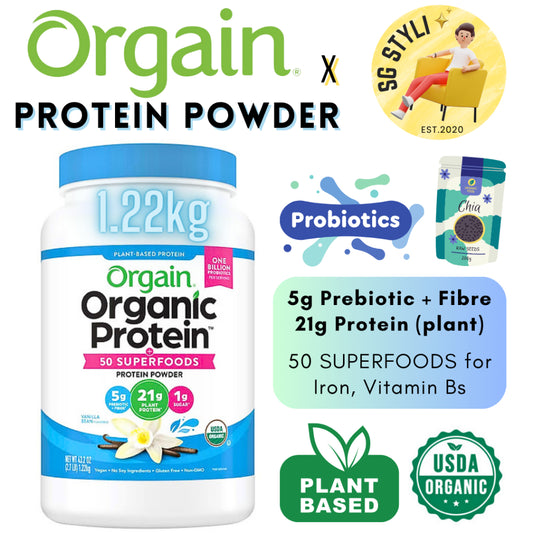 Orgain Organic Vegan Protein Powder + Probiotics Prebiotics Fibre + Superfoods