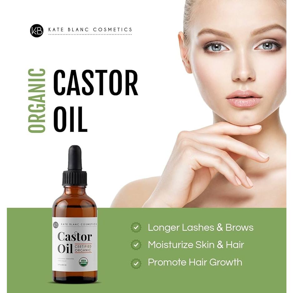 Kate Blanc Castor Oil USDA Certified Organic, 100% Pure, Cold Pressed Hexane Free