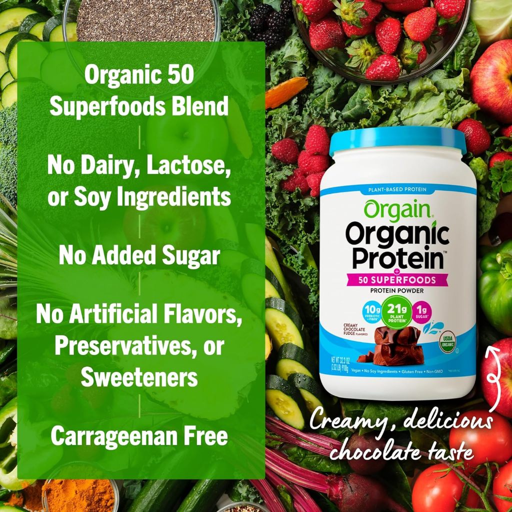 Orgain Organic Vegan Protein Powder + Probiotics Prebiotics Fibre + Superfoods