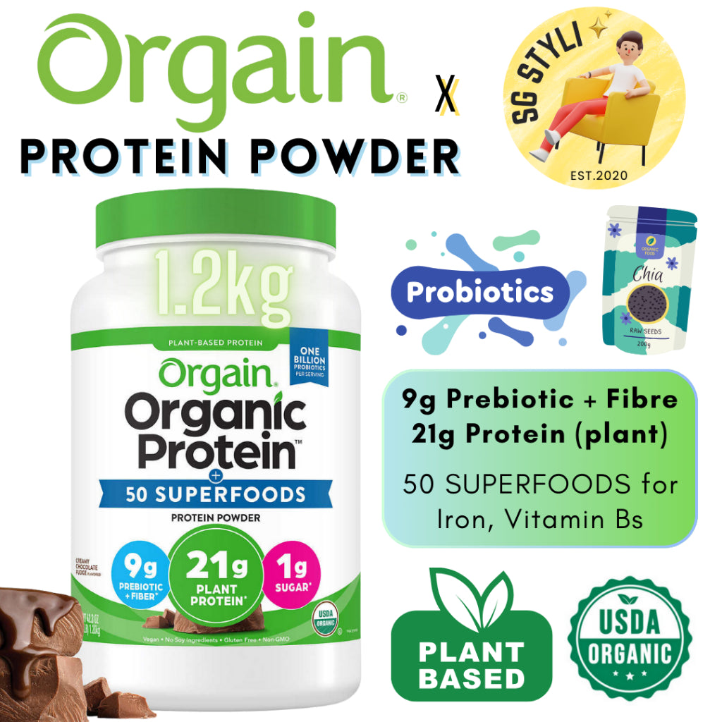 Orgain Organic Vegan Protein Powder + Probiotics Prebiotics Fibre + Superfoods