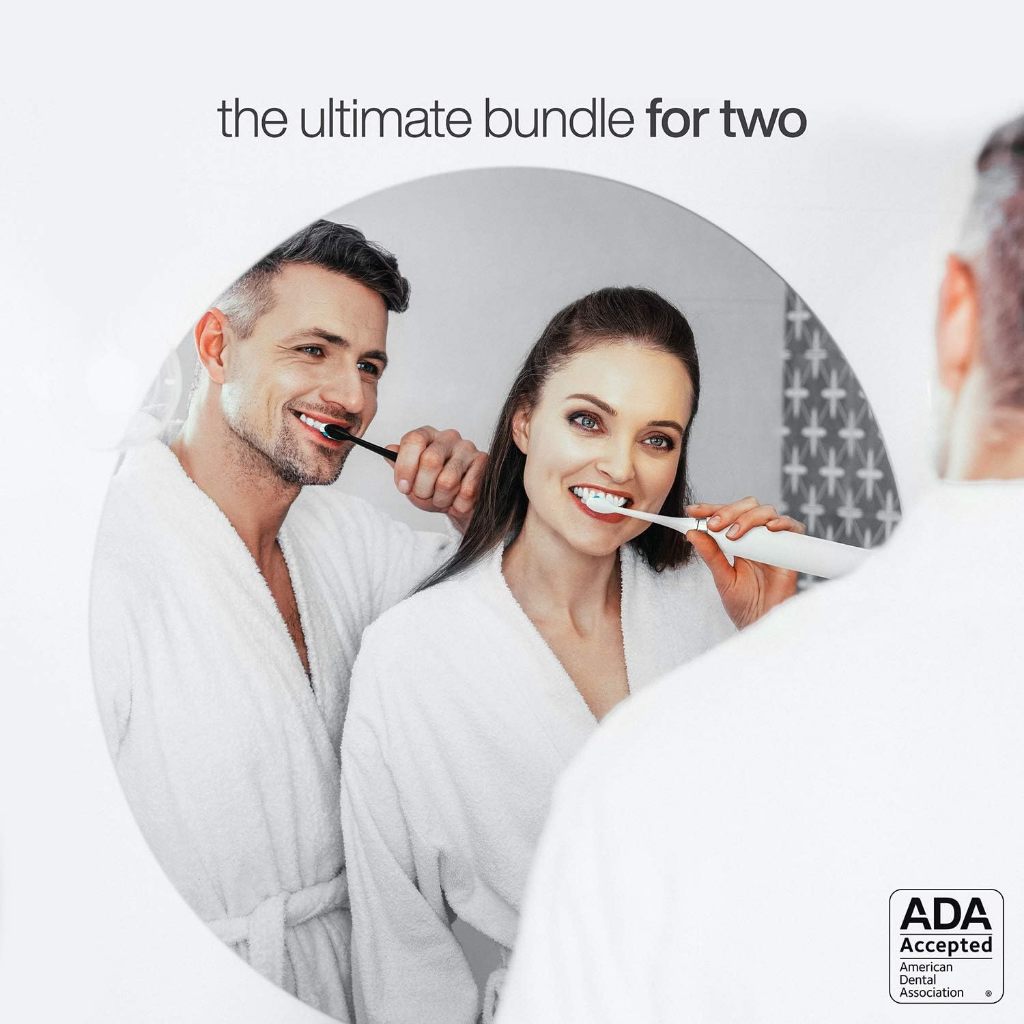 Aquasonic Vibe Series Sonic Toothbrush Ultra Whitening 8 Brush Heads & Travel Case (ADA Accepted)