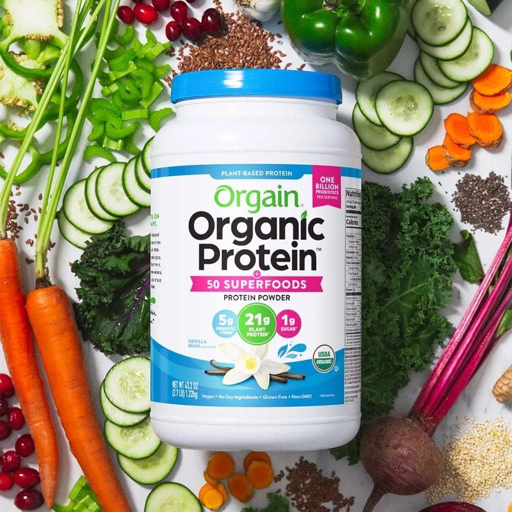 Orgain Organic Vegan Protein Powder + Probiotics Prebiotics Fibre + Superfoods