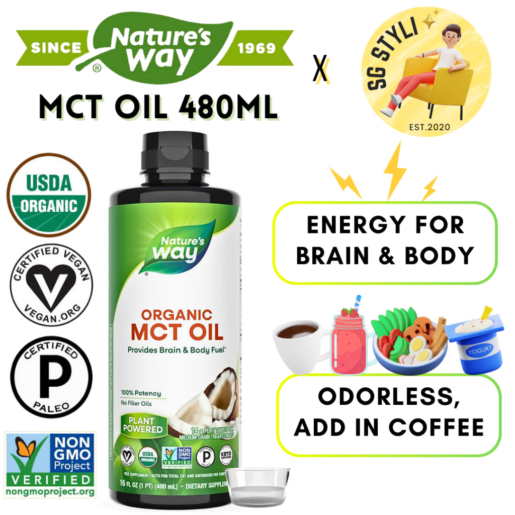 Nature's Way MCT Oil Organic 480/887ml Brain & Body Fuel Keto & Paleo Certified