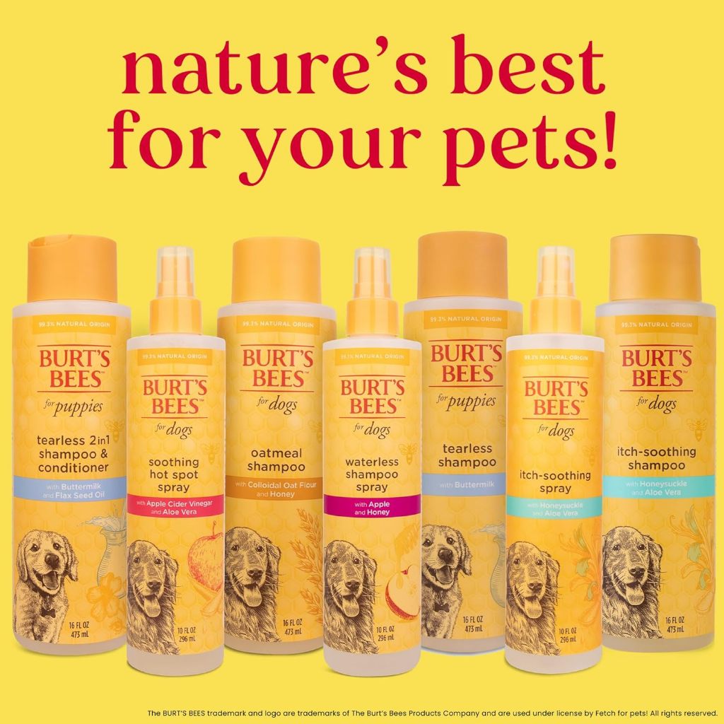 Burt's Bees for Pets Dog Puppies Shampoo Conditioner Spray Brush Essentials, Gentle & Safe pH Neutral