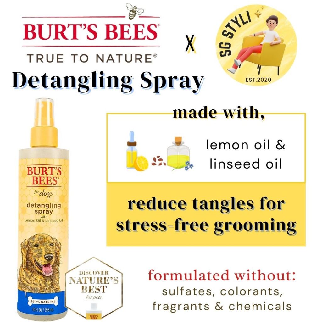 Burt's Bees for Pets Dog Puppies Shampoo Conditioner Spray Brush Essentials, Gentle & Safe pH Neutral