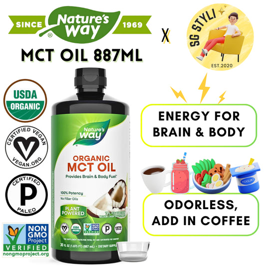 Nature's Way MCT Oil Organic 480/887ml Brain & Body Fuel Keto & Paleo Certified