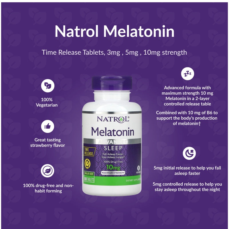 Natrol Melatonin 5/10mg 100/140/150 Sleep Tablets Gummies Timed Release Fast Dissolve Advance