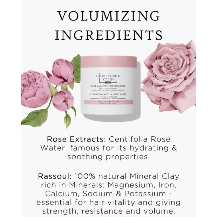 Christophe Robin Volume Shampoo Paste with Rassoul Clay and Rose Extracts 75ml / 250ml (Volume for Fine Hair)