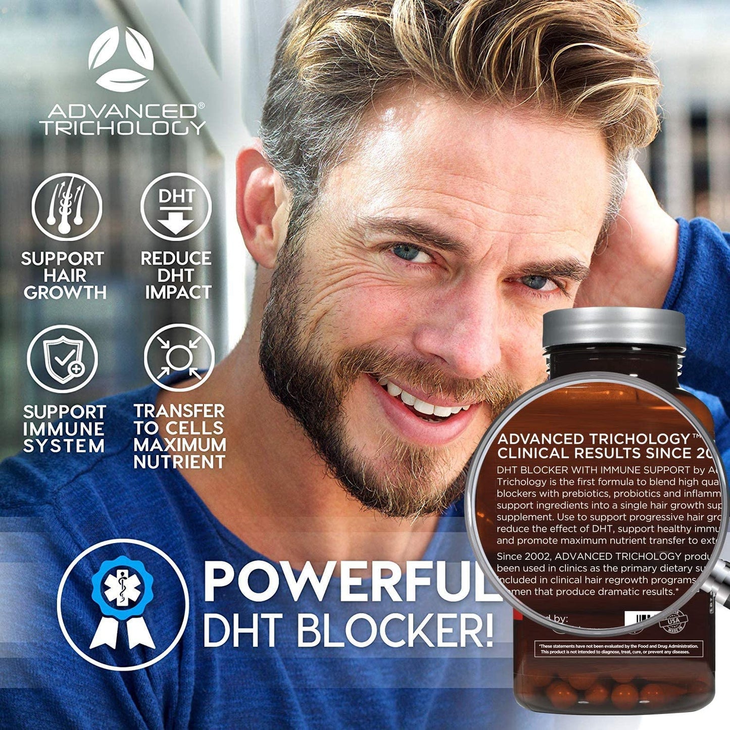 Advanced Trichology DHT Blocker with Immune Support 120 Tabs 30 Days Supply (Hair Loss Supplement)